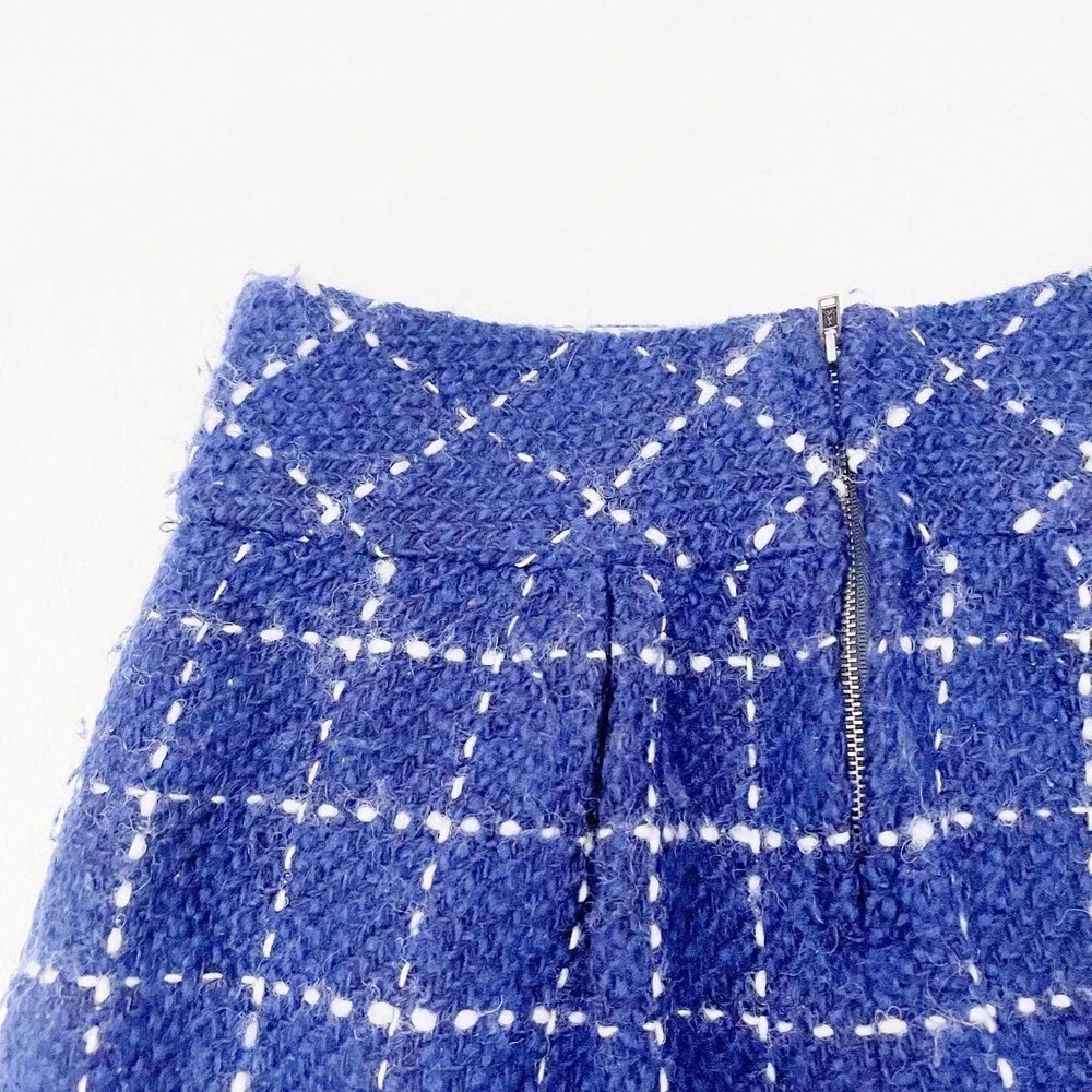 Maeve Plaid Wool Pencil Skirt Blue White SZ4